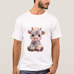Camiseta Vaca Homens com respingo de aquarela arco-íris