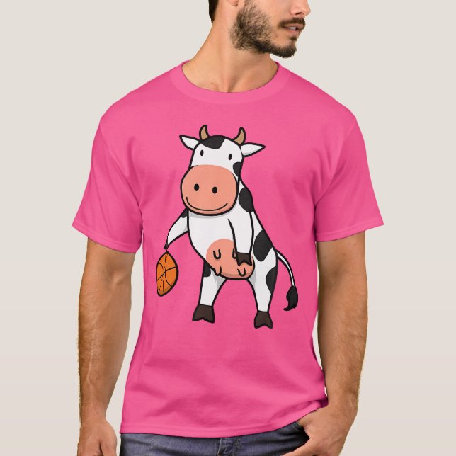 Camiseta Vaca Jogando Basquete - Esportes Irônicos De Bola (Frente)