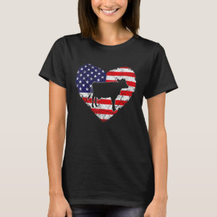 Camiseta Vaca Leiteira Bandeira Americana Vintage Coração A