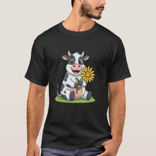 Camiseta Vaca Leiteira de Desenho Animado Fofo Segurando Gi