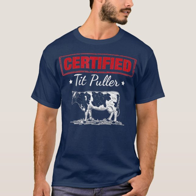 Camiseta Vaca Leiteira De Engraçado Engraçada De Tit Certif (Frente)