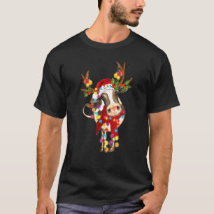 Camiseta Vaca Lindo Renas Vaca Árvore de Natal Luz Xma