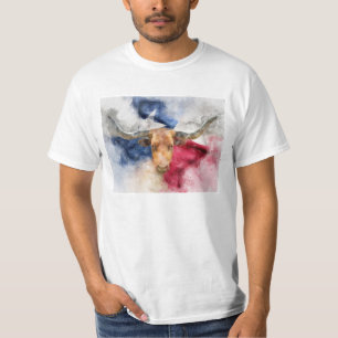 Camiseta Vaca Longhorn com Texas Flag Map Watercolor