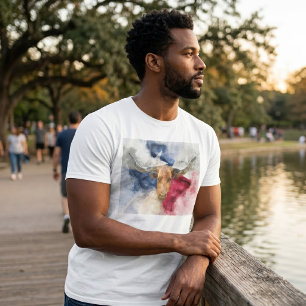 Camiseta Vaca Longhorn com Texas Flag Map Watercolor