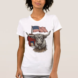 Camiseta Vaca Longhorn Patriótica e Design Vetorial de Cele