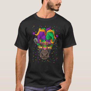 Camiseta Vaca Mardi Gras Rosto de Animal Fazendeiro Carnava