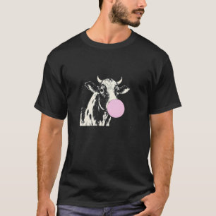 Camiseta Vaca Mascar Chiclete Rosa, Amante de Vaca Preto En