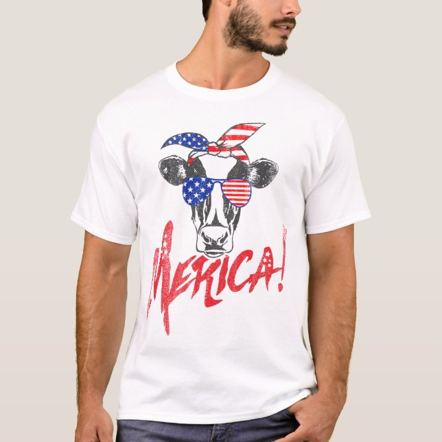 Camiseta Vaca Merica Engraçado Eu Amo A América Quarto De J (Frente)