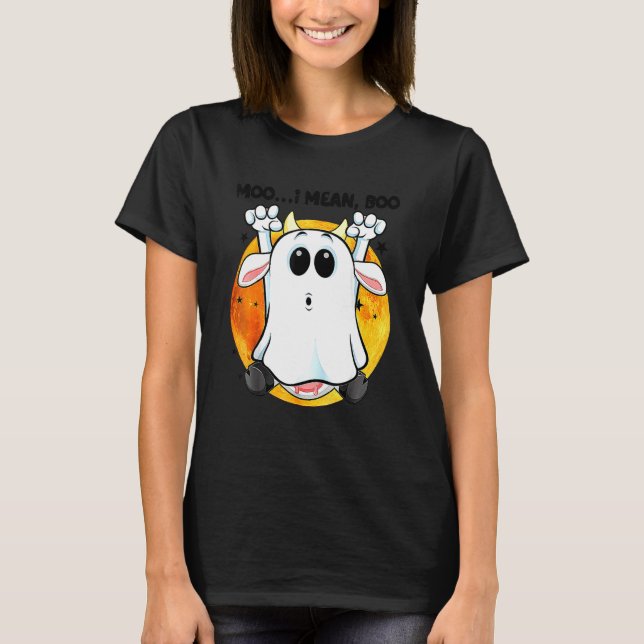 Camiseta Vaca Moo Quer Dizer Boo Fantasma Lua Vermelha Hall (Frente)