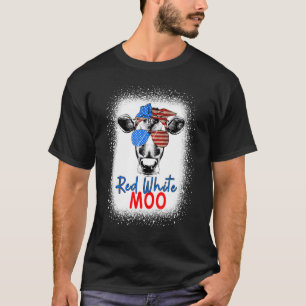 Camiseta Vaca Moo Vermelha Branca 4 De Julho Bandeira EUA F