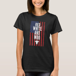 Camiseta Vaca Moo Vermelha Branca e 4 de Julho Dia da Indep