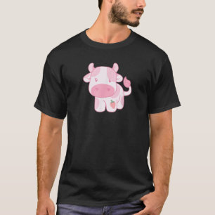 Camiseta Vaca Morango Fofa Rosa Pastel