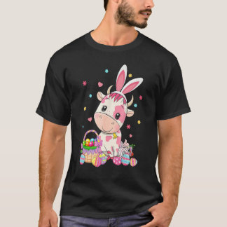 Camiseta Vaca Morango Fofa Vestindo Orelha de Coelho Ovo de