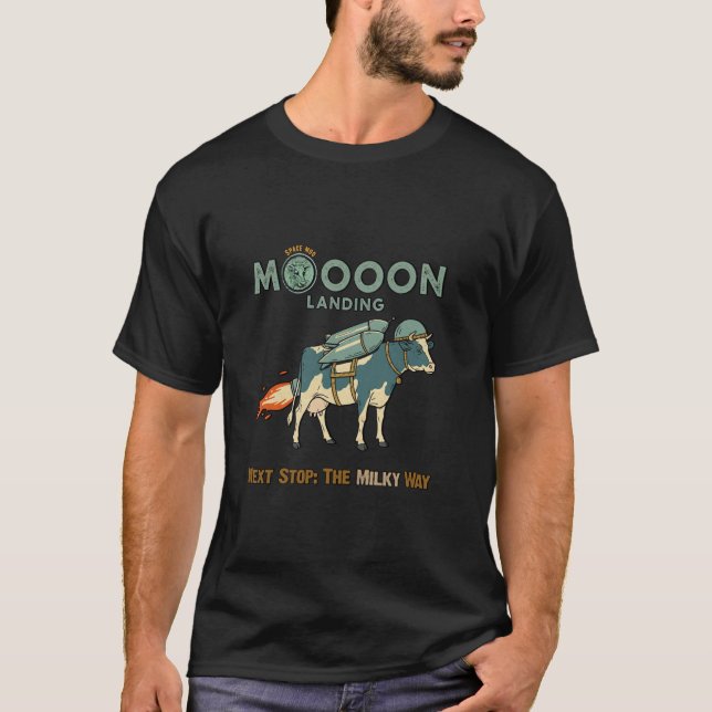 Camiseta Vaca na Exploração Espacial - Paródia Divertida de (Frente)