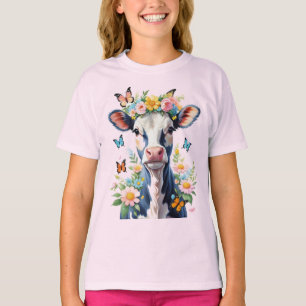Camiseta Vaca Negra E Branca De Bebê Com Flor