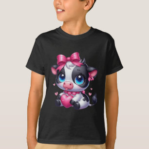 Camiseta Vaca Negra E Branca Incrível Segurando Coq Rosa Co