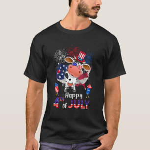 Camiseta Vaca Orgulhosa Fogo de Artifício da Bandeira Ameri
