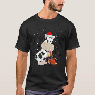 Camiseta Vaca Papai Noel Luzes de Natal Família Corresponde