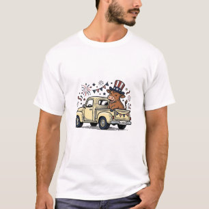 Camiseta Vaca Patriótica 4 de Julho Caminhão Vector Design_