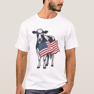 Camiseta Vaca Patriótica Bandeira Americana Desenho de Grav
