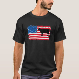 Camiseta Vaca Patriótica Bandeira EUA Animal de Fazenda Lat