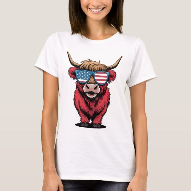 Camiseta Vaca patriótica com óculos de sol (Frente)