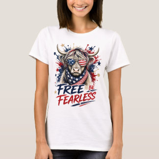 Camiseta Vaca Patriótica das Terras Altas Livre para Ser De