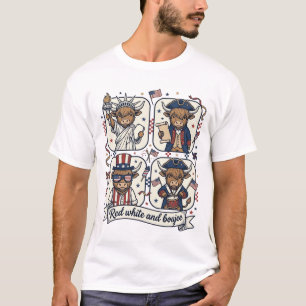 Camiseta Vaca Patriótica das Terras Altas Vermelha Branca e