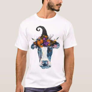 Camiseta Vaca Preta Branca Bruxa de Halloween