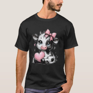 Camiseta Vaca preta e branca incrível segurando coração ros