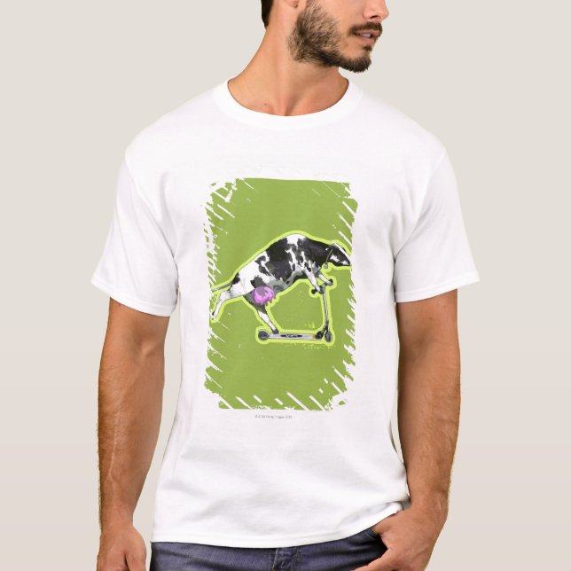 Camiseta Vaca que monta um patinete (Frente)
