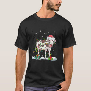 Camiseta Vaca Rena Capuz de Papai Noel Luzes de Natal Vaca 