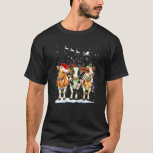 Camiseta Vaca Rena Chapéu Papai Noel Luz de Natal Vaca Nata