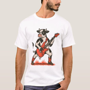 Camiseta Vaca Rocker PNG, Vaca Tocando Guitarra