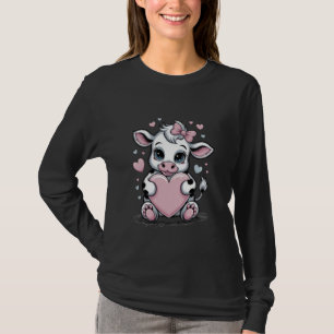 Camiseta Vaca segurando Arco de coquete cor-de-rosa, preto