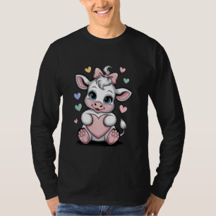 Camiseta Vaca segurando Arco de coquete preto-e-branco-rosa