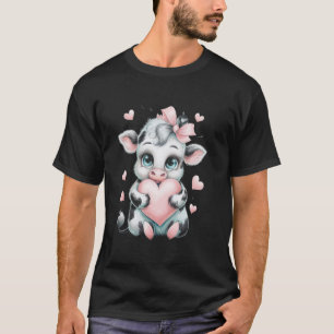 Camiseta Vaca segurando Arco de coquete preto-e-branco-rosa