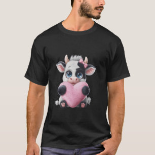 Camiseta Vaca segurando Arco de coquete preto-e-branco-rosa