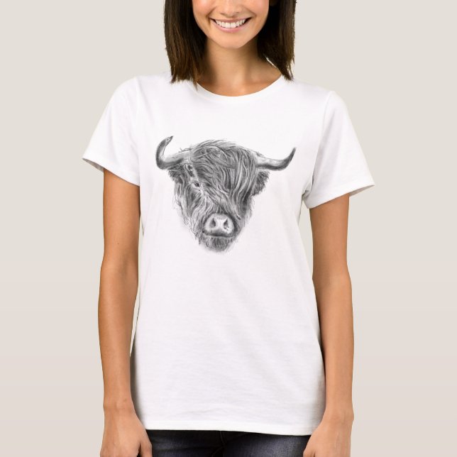 Camiseta Vaca Straggly pequenina das montanhas (Frente)