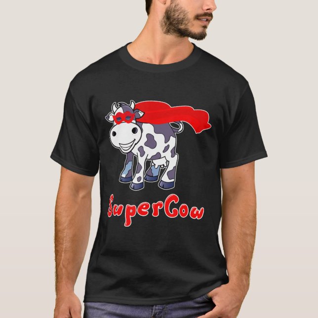 Camiseta Vaca Super-Herói Para Homens Mulheres Crianças (Frente)