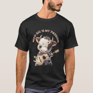 Camiseta Vaca Tocando Guitarra Música Kawaii Guitarrista