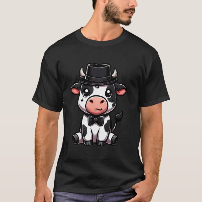 Camiseta Vaca Usando Chapéu e Gravata Borboleta (Frente)