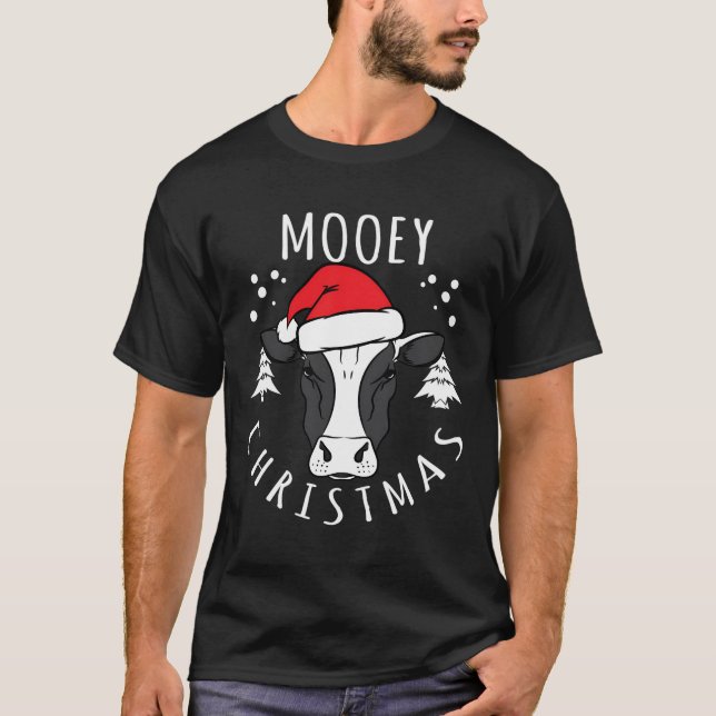 Camiseta Vaca-Vaca-Vaca-Cabeça-Design Mooey Natal (Frente)