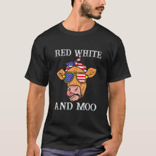 Camiseta Vaca Vermelha Branca E Moo Bandeira Dos EUA 4 De J