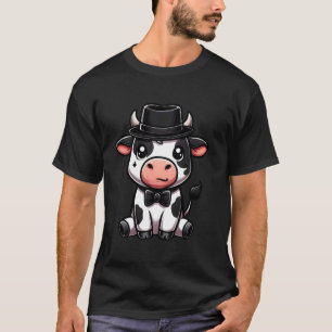 Camiseta Vaca Vestindo Um Chapéu E Gravata Borboleta
