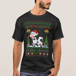 Camiseta Vaca Xmas Chapéu de Papai Noel Feio Natal Vaca