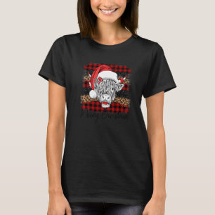 Camiseta Vaca Xmas Vermelho Buffalo Plaid Chapéu de Papai N