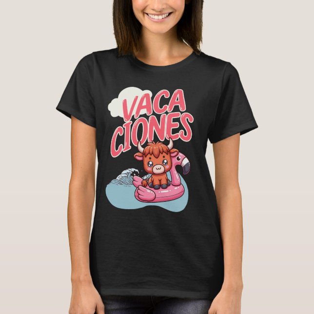 Camiseta Vacaciones Espanhol Férias Funny Kawaii Vaca (Frente)