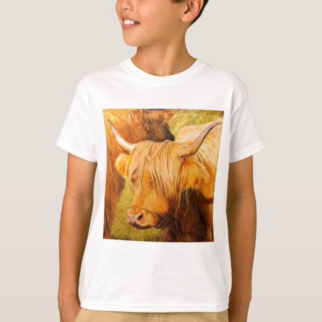 Camiseta Vacas das montanhas, gado escocês (Frente)