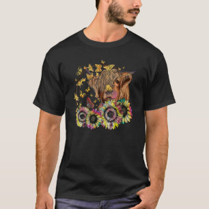 Camiseta Vacas das Terras Altas Girassóis E Margaridas Vaca